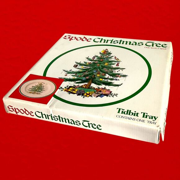 Spode Christmas Tree S3324 Single Tier Tidbit Tray with Box England Retired - Picture 10 of 15